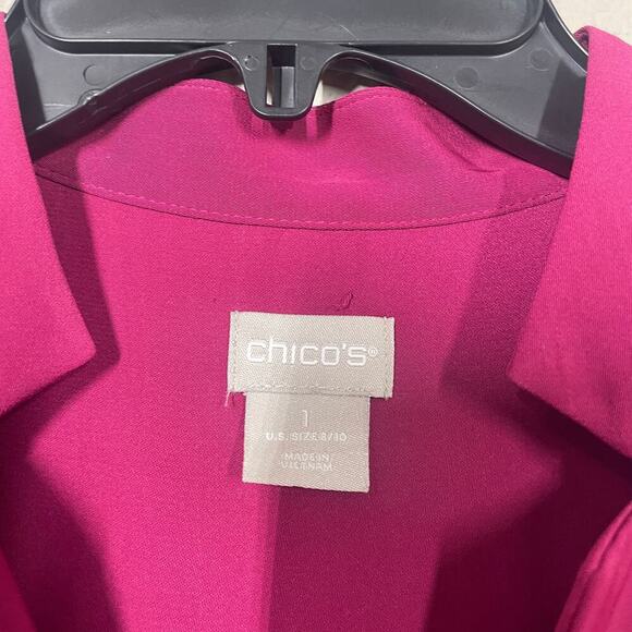 Chico's 1 or 8/10 Notched-Detail V-Neck Pullover Shirt Blouse Pink Long Sleeves - Picture 7 of 10